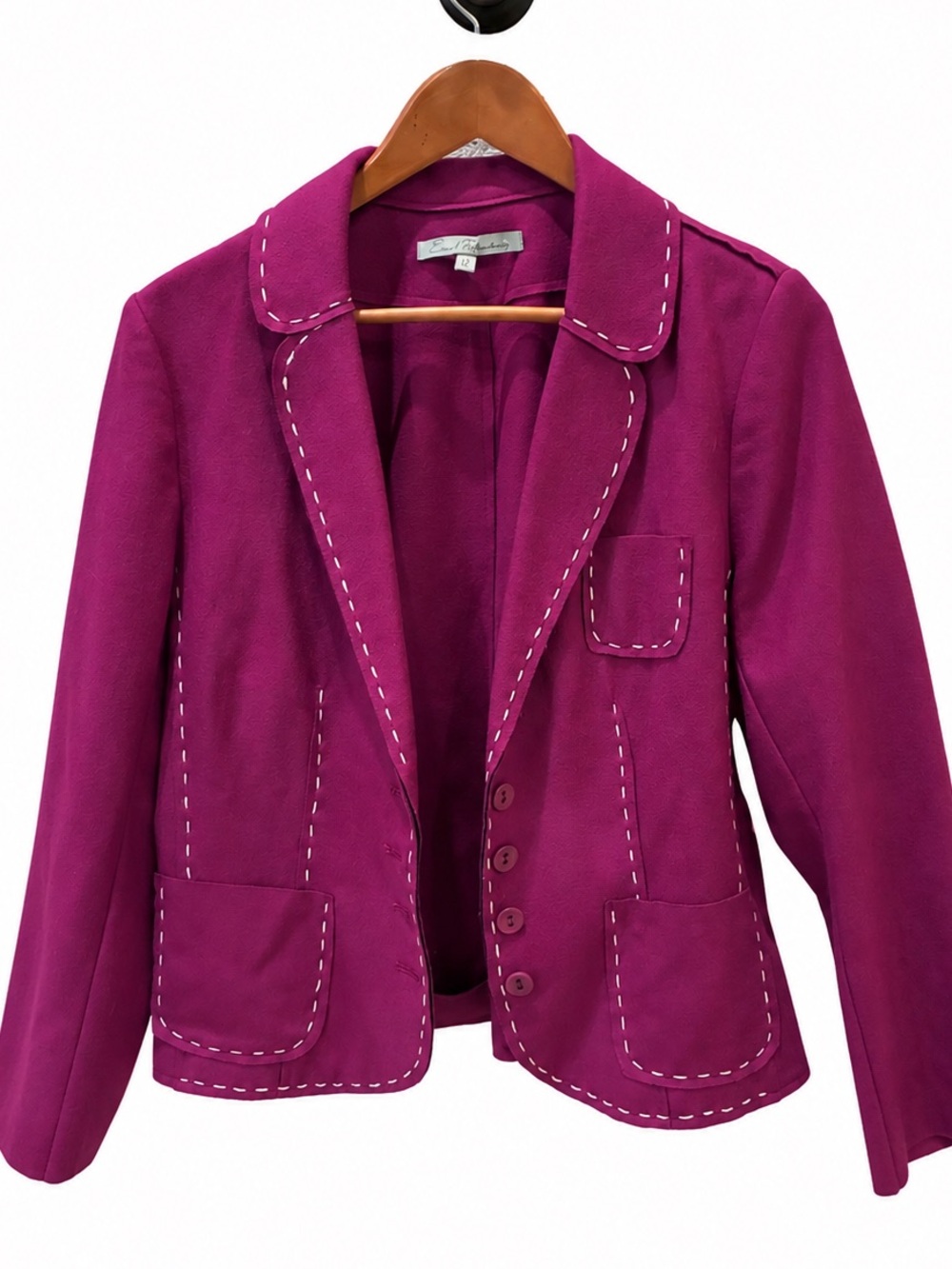 Vintage Emil Rutenberg Deep Fuchsia Art to Wear Contrast Stitch Blazer Size 12